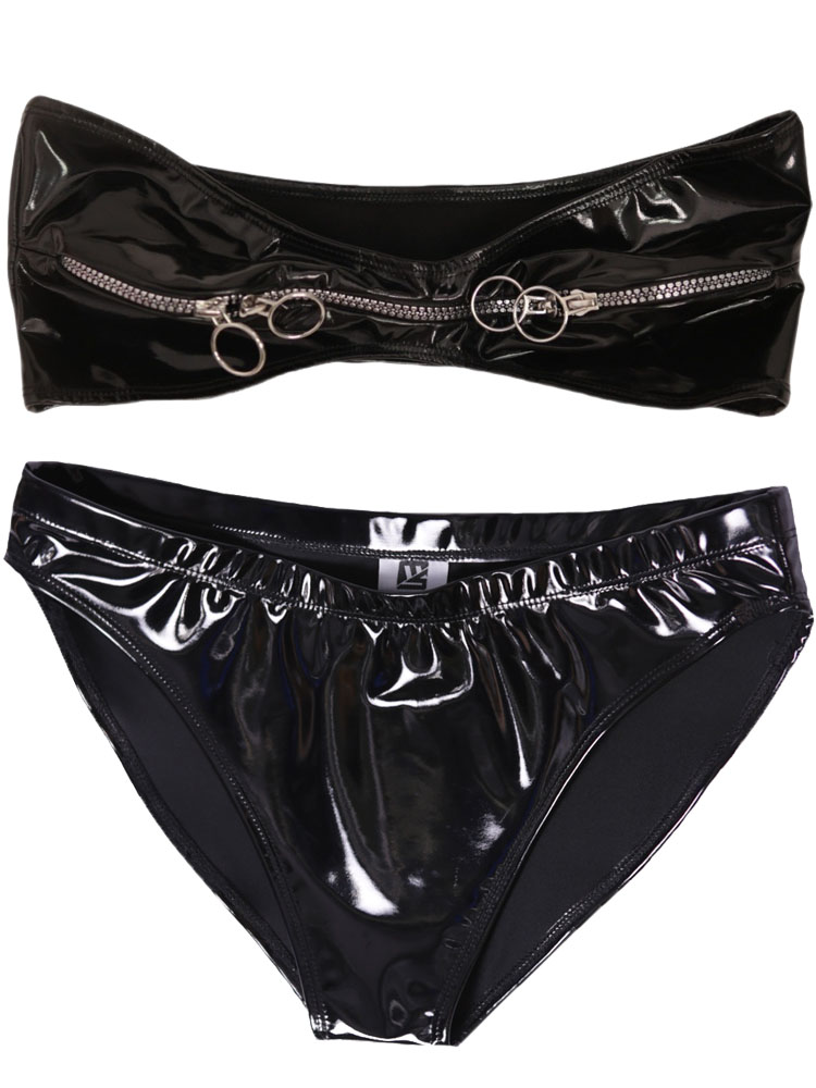 Thong Bikini Women - Atasan Bustier PVC Wet Look dengan
