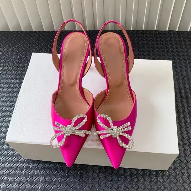 Slip Dress Satin - Sandal Hak Tipis Simpul Pita Kristal
