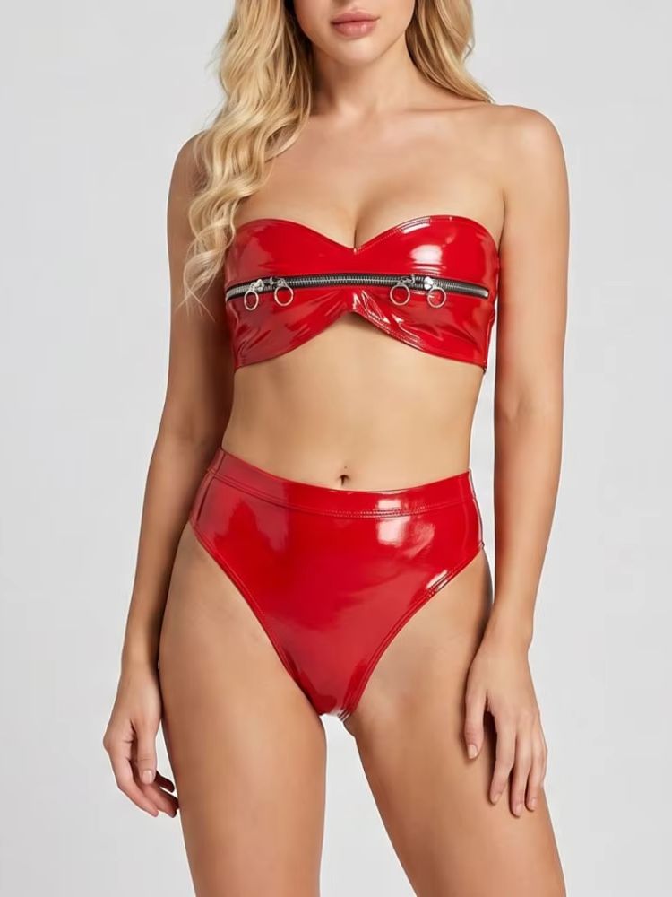 Atasan Bustier PVC Wet Look de - Thong Bikini Women ulasan dan harga